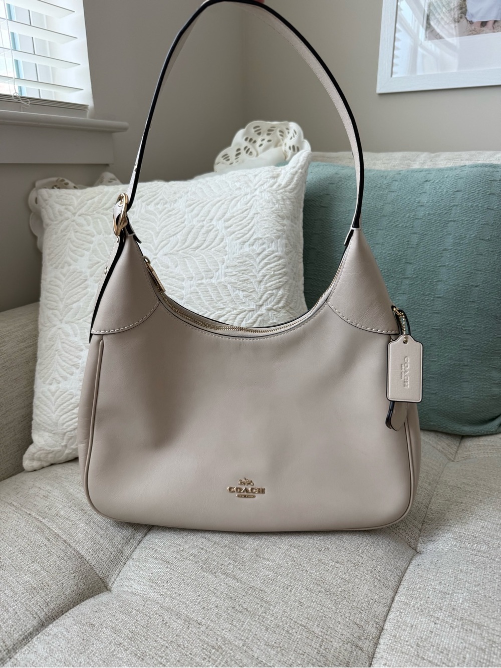 Coach Ella Leather Hobo in Light Beige